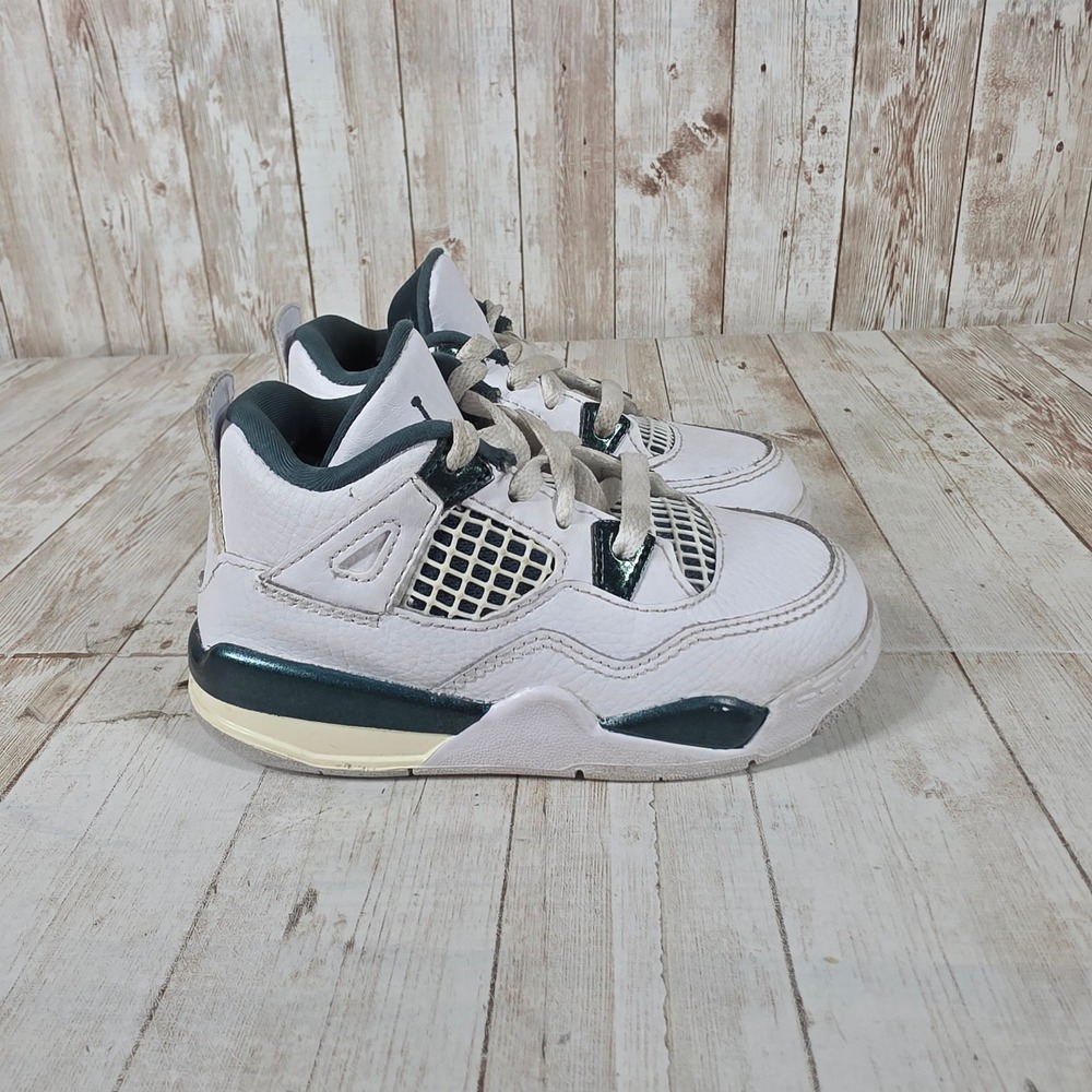 Jordan 4 Retro Toddler White Teal Green Basketball Shoes Size 8c